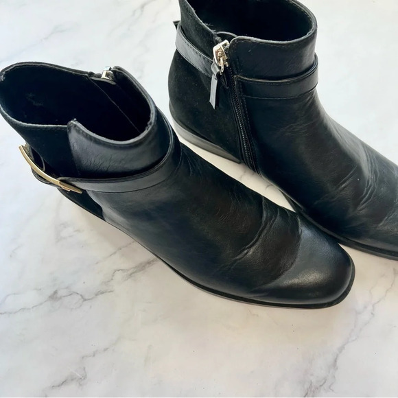 Zara Basic Women's Black Leather Suede Bootie Ankle Boots Pearl Buckle Size 5.5 - Picture 8 of 16